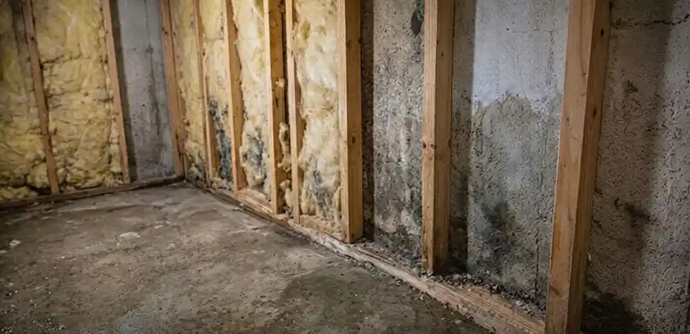 Basement inspection for flooded basement repair in Maine using a moisture meter on exposed framing