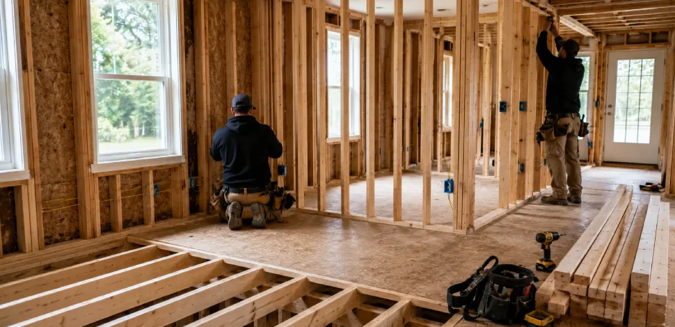 reconstruction work underway after property damage in Maine