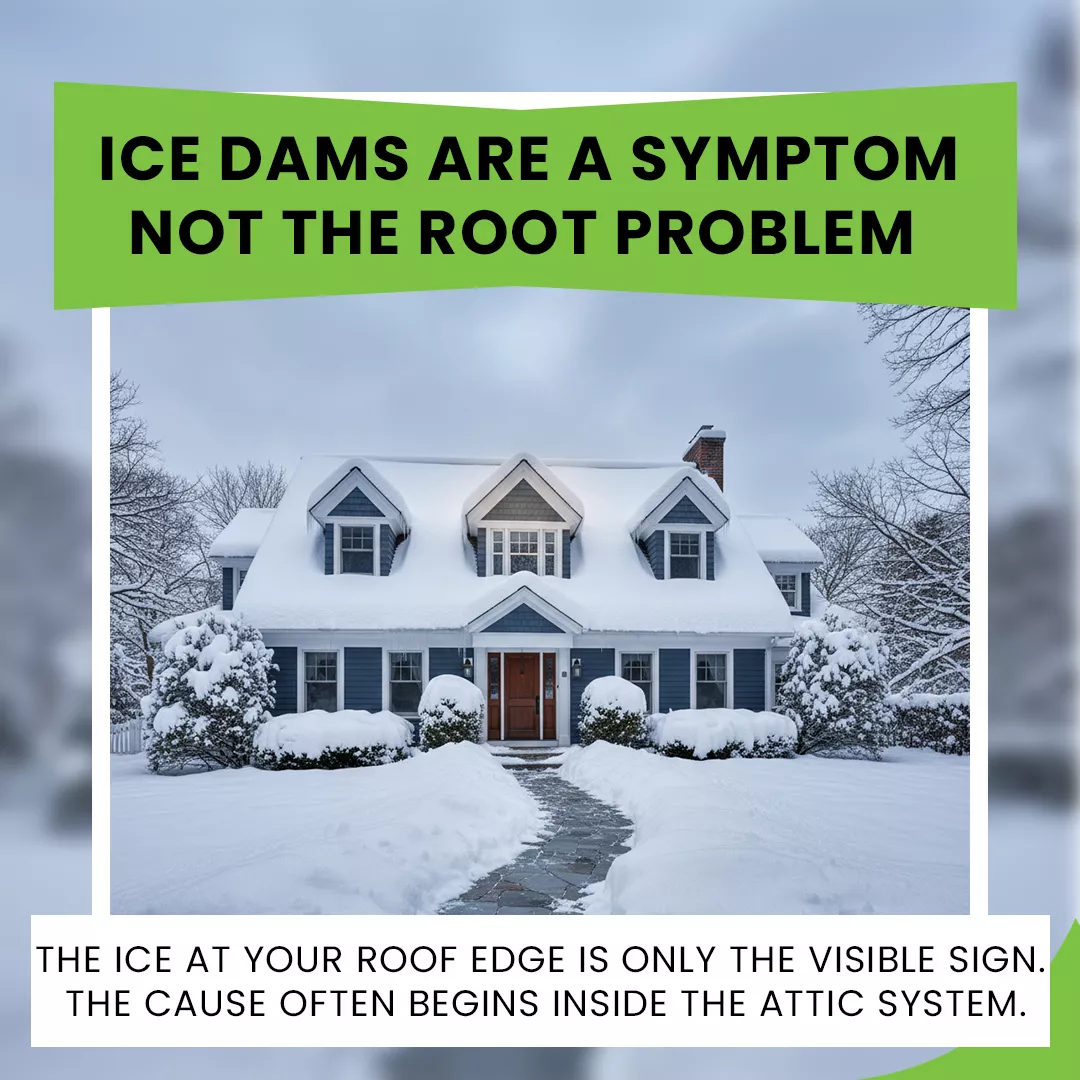 ice dam formed along a roof edge in winter