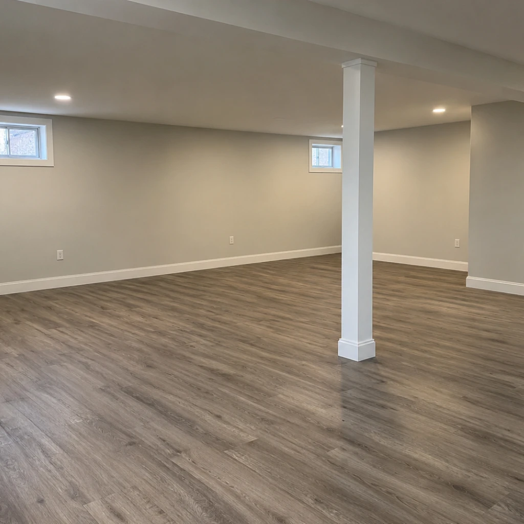 Drywall and insulation installed during a basement rebuild
