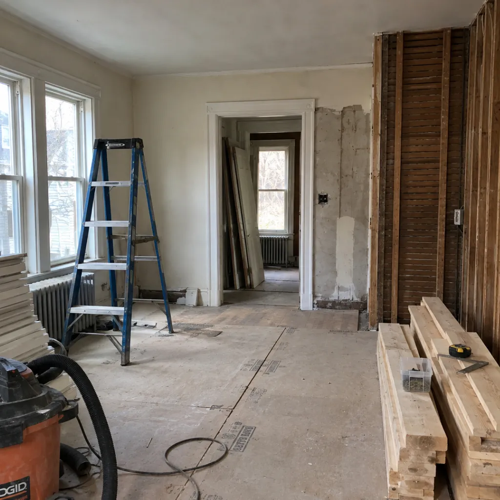 Flooring and trim installation during a residential rebuild